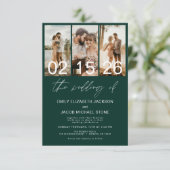 Invitation Emerald Green Le Mariage de Photo QR code Elegant (Debout devant)