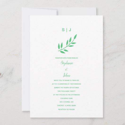 Invitation Emerald Green Leaf Monogramme Nom Boho Mariage 202 (Devant)