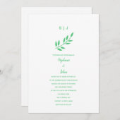 Invitation Emerald Green Leaf Monogramme Nom Boho Mariage 202 (Devant / Derrière)