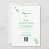 Invitation Emerald Green Leaf Script Blanc QR Code Mariage (Devant)