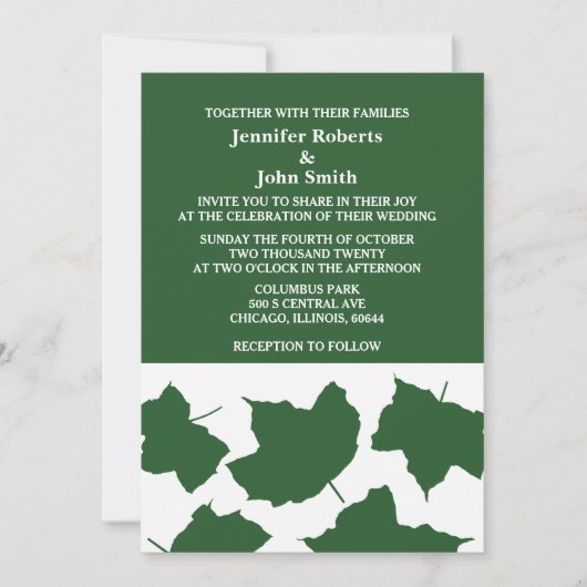 Invitation Emerald Green Leaf White Boho Mariage tendance (Devant)