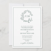 Invitation Emerald Green Leafy Crest Monogramme Détails Maria (Devant)