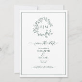 Invitation Emerald Green Leafy Crest Monogramme Enregistrer l (Devant)