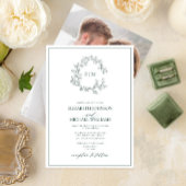 Invitation Emerald Green Leafy Crest Monogramme Mariage photo