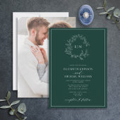 Invitation Emerald Green Leafy Crest Monogramme Mariage photo