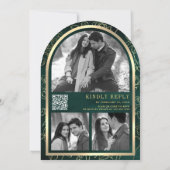 Invitation Emerald Green Line Art Gold Arch Mariage papillon (Dos)