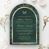 Invitation Emerald Green Line Art Gold Arch Mariage papillon