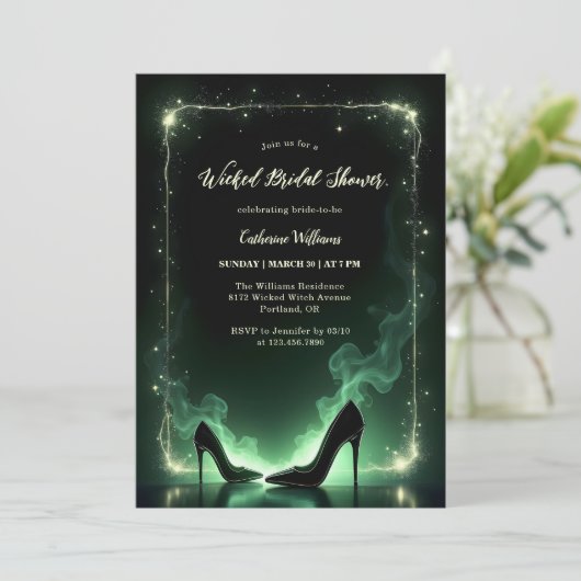 Invitation Emerald Green Magical Wicked Witch Fête des mariée (Debout devant)