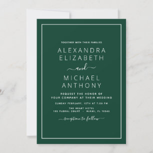 Invitation Emerald Green Mariage Typographie moderne Invitati