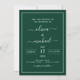 Invitation Emerald Green Mariage Typographie moderne Invitati