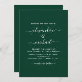 Invitation Emerald Green Mariage Typographie moderne Invitati (Devant / Derrière)