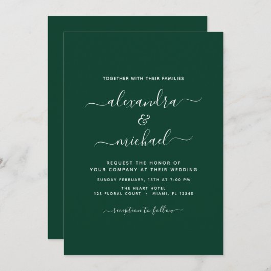Invitation Emerald Green Mariage Typographie moderne Invitati (Devant / Derrière)
