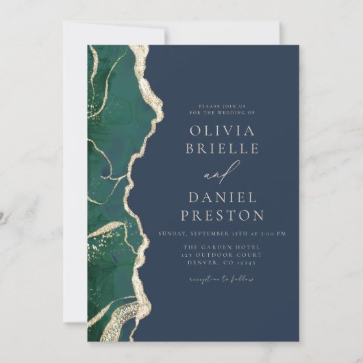 Invitation Emerald Green Marine Blue Agate Code QR Mariage (Devant)