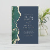 Invitation Emerald Green Marine Blue Agate Code QR Mariage (Debout devant)