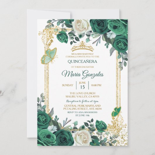 Invitation Emerald Green Mexicaine Charra Mis Quince Invitati (Devant)