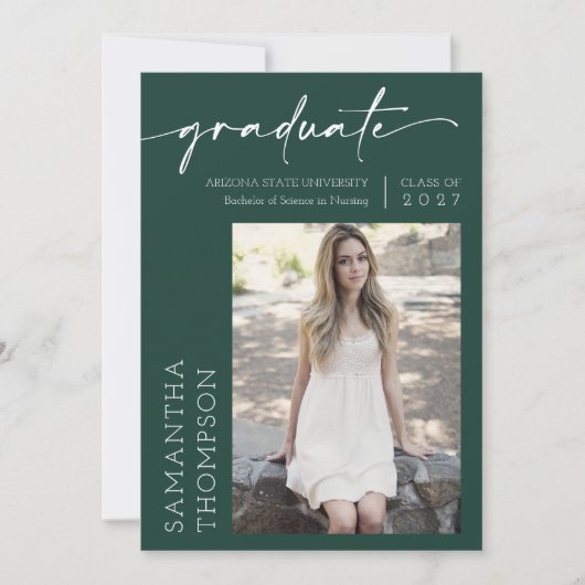 Invitation Emerald Green Minimal Deux soirée de graduation ph (Devant)