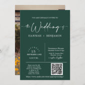 Invitation Emerald Green Minimal Mariage Arch QR Code photo (Devant / Derrière)