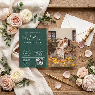 Invitation Emerald Green Minimal Mariage Arch QR Code photo