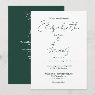 Invitation Emerald Green Minimalist Elegant QR Code Mariage