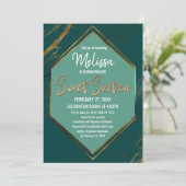 Invitation Emerald Green Mint Or Marbre géométrique Sweet 16 (Debout devant)