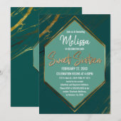 Invitation Emerald Green Mint Or Marbre géométrique Sweet 16 (Devant / Derrière)
