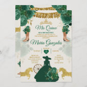 Invitation Emerald Green Mis Quince 15 Anos Gold Crown (Devant / Derrière)