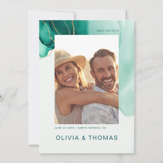 Invitation Emerald Green Modern Mariage QR Photo Enregistrer  (Devant)