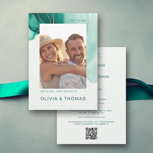 Invitation Emerald Green Modern Mariage QR Photo Enregistrer