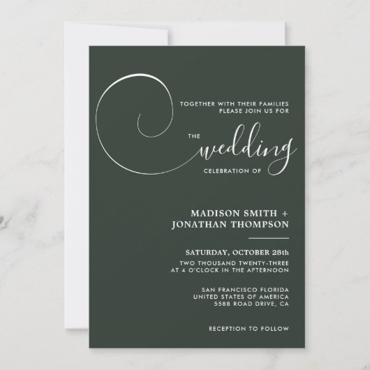 Invitation Emerald Green Modern Simple Script Mariage (Devant)