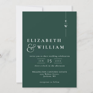 Invitation Emerald Green Moderne Élégant Mariage Monogramme
