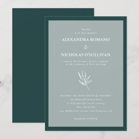 Invitation Emerald Green Moderne Mariage simple (Devant / Derrière)