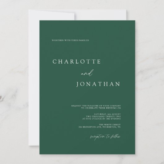 Invitation Emerald Green Moderne Minimal QR Code Mariage (Devant)
