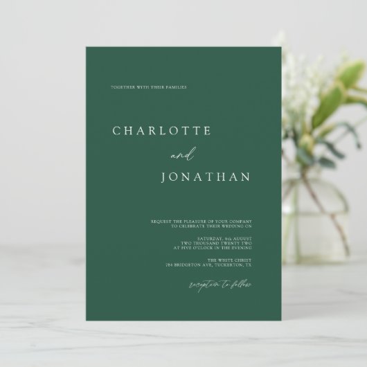 Invitation Emerald Green Moderne Minimal QR Code Mariage (Debout devant)