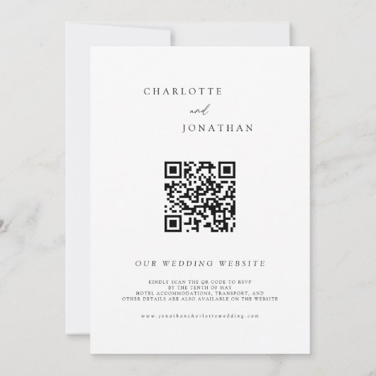 Invitation Emerald Green Moderne Minimal QR Code Mariage (Dos)