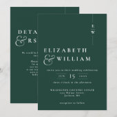 Invitation Emerald Green Modernisme Monogramme Mariage QR Cod (Devant / Derrière)
