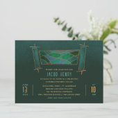 Invitation Emerald Green Mosaic Torah Scroll Bar/Bat mitzvah (Debout devant)