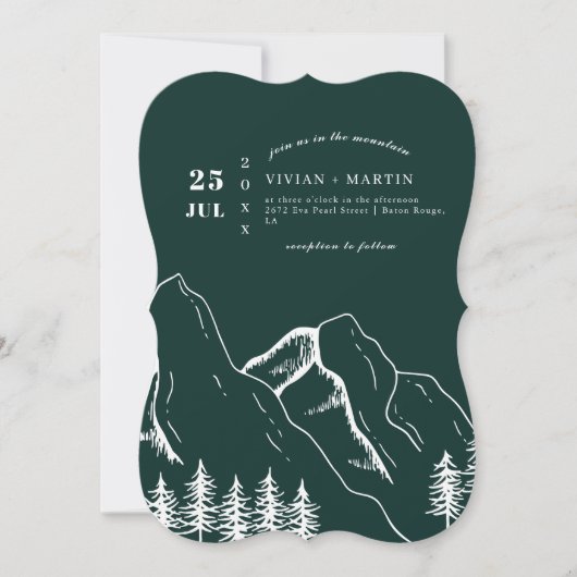Invitation Emerald Green Mountains Pine Tree Mariage extérieu (Devant)