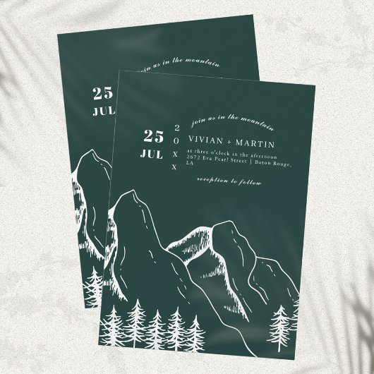 Invitation Emerald Green Mountains Pine Tree Mariage extérieu