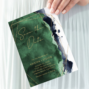 Invitation Emerald Green & Navy Blue Watercolor Enregistrer l