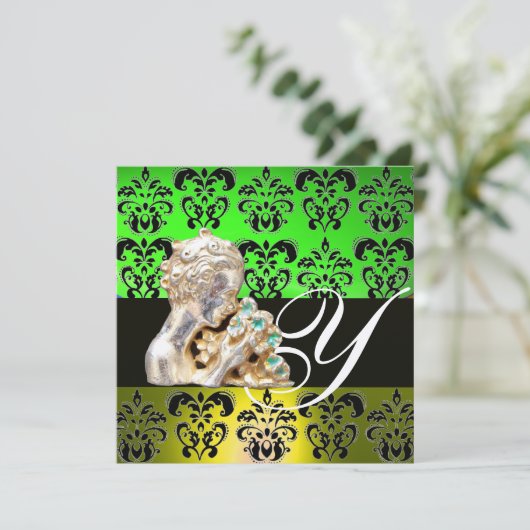 INVITATION EMERALD GREEN, NOIR, BLANC DOMMASK MONOGRAMME DE B (Debout devant)