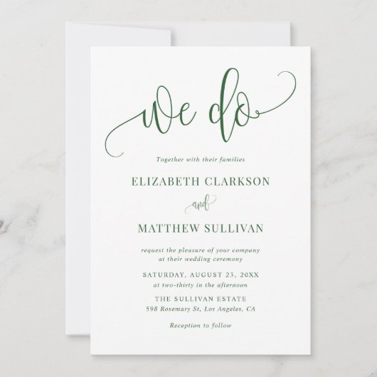 Invitation Emerald Green Nous faisons Mariage de calligraphie (Devant)