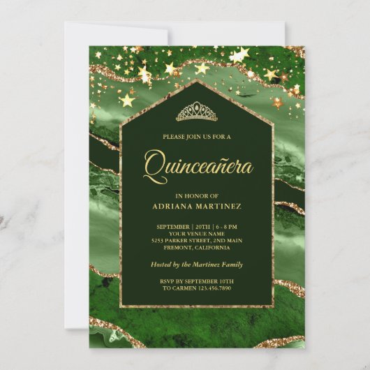 Invitation Emerald Green Or Agate Marbre Arche Quinceanera (Devant)