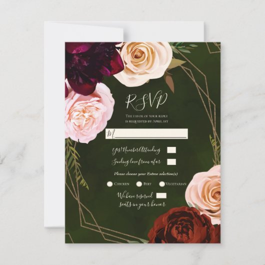 Invitation Emerald Green Or moderne Dark Floral Wedding RSVP (Devant)