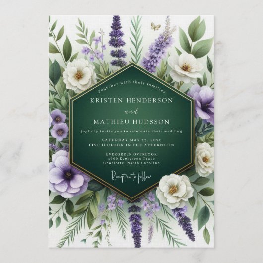 Invitation Emerald Green Organic Meadow Wedding (Devant)
