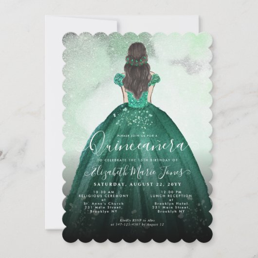 Invitation Emerald Green Parties scintillant en argent Prince (Devant)