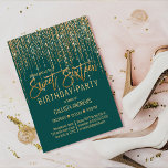 Invitation Emerald Green Parties scintillant or Fringe rideau<br><div class="desc">Cette invitation glamour et de luxe Sweet sixteen anniversaire est le design parfait pour l'événement spécial de votre jeune fille adolescente. Il est doté d'un rideau de frange de parties scintillant en or brillant avec une typographie de parties scintillant imitation sur un arrière - plan vert émeraude simple. C'est un...</div>