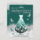 Invitation Emerald Green parties scintillant robe argent papi (Devant / Derrière)