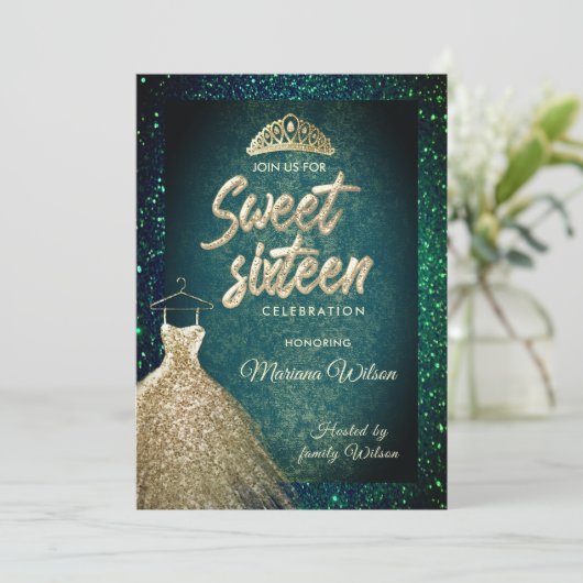 Invitation Emerald Green parties scintillant Robe or tiara Sw (Debout devant)