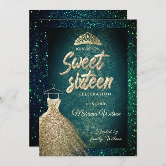 Invitation Emerald Green parties scintillant Robe or tiara Sw (Devant / Derrière)