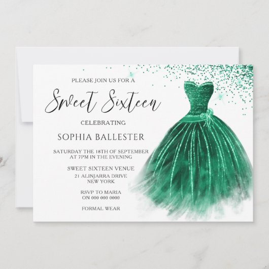 Invitation Emerald Green Parties scintillant Turquoise Gown S (Devant)